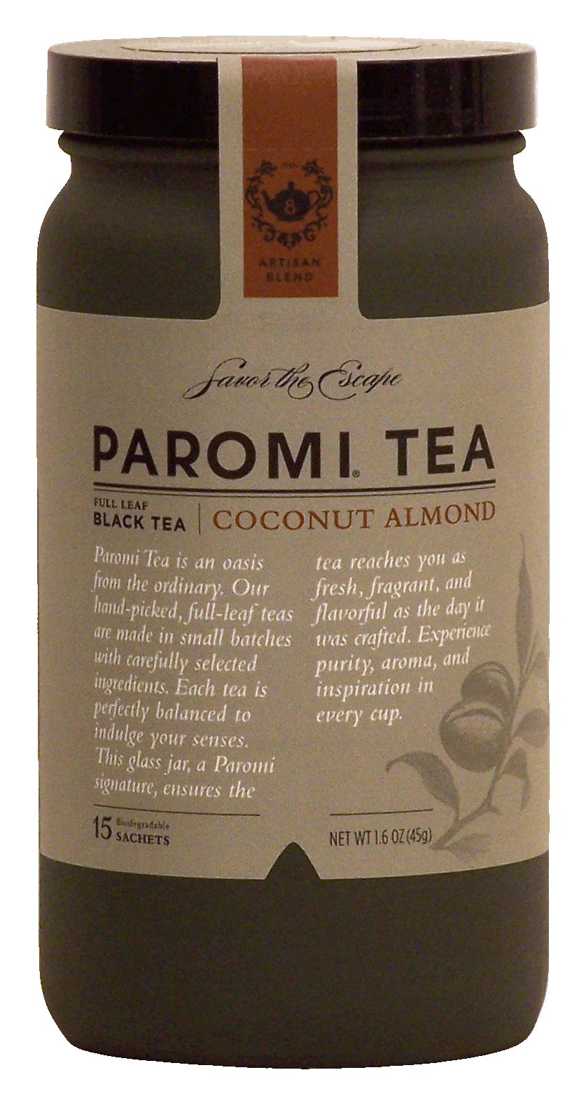 Paromi Tea  coconut almond black tea, full leaf, 15-sachets Full-Size Picture